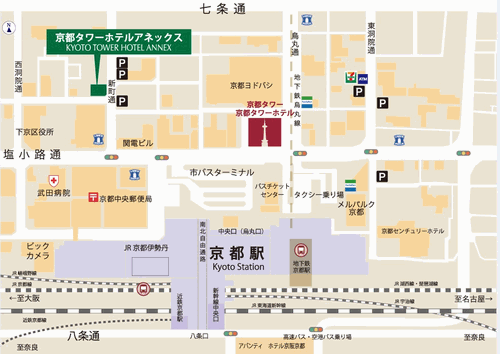 京都タワーホテルアネックスへの概略アクセスマップ