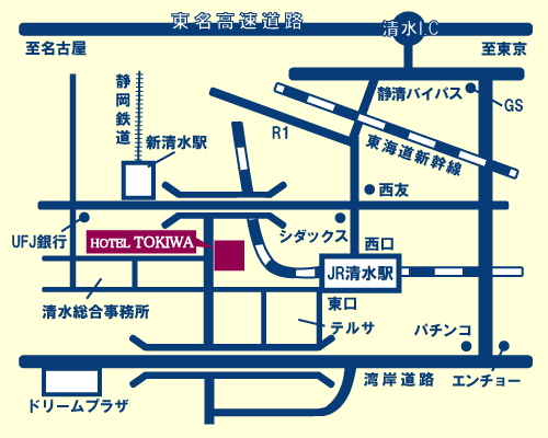 ホテルＴＯＫＩＷＡ駅南店への概略アクセスマップ
