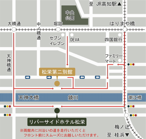 リバーサイドホテル松栄への概略アクセスマップ