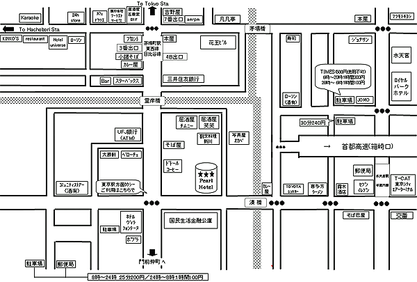パールホテル茅場町への概略アクセスマップ