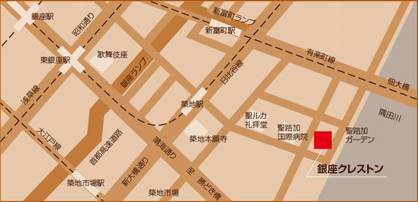 銀座クレストン（旧東京新阪急ホテル）への概略アクセスマップ
