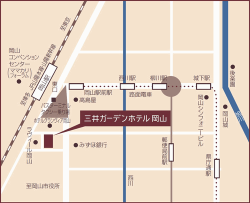 三井ガーデンホテル岡山への概略アクセスマップ