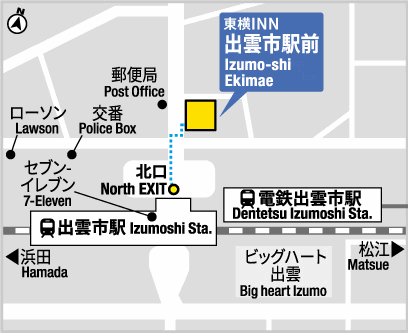 東横ＩＮＮ出雲市駅前への概略アクセスマップ