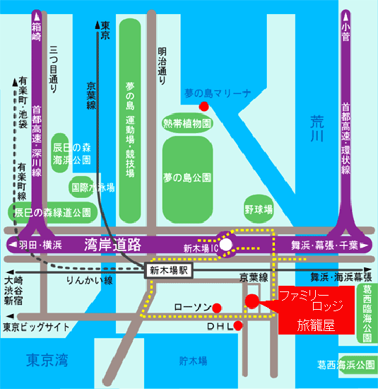 ファミリーロッジ旅籠屋・東京新木場店への概略アクセスマップ