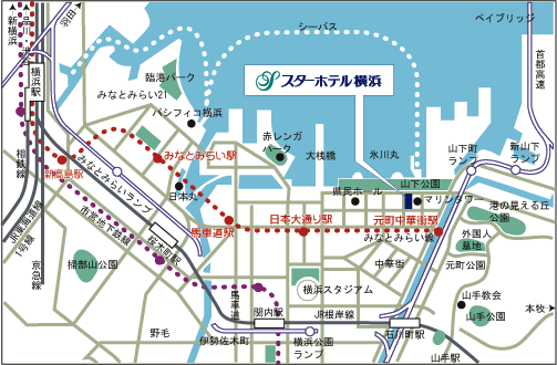 スターホテル横浜への概略アクセスマップ