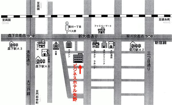 ビジネスホテル矢野への概略アクセスマップ