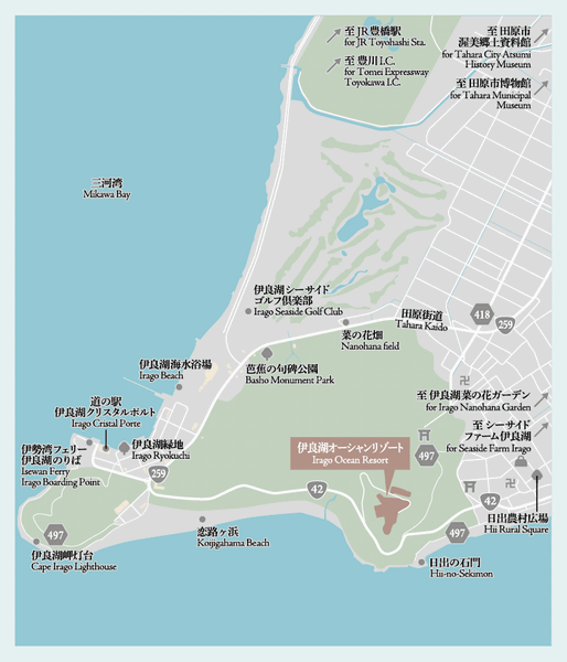 伊良湖オーシャンリゾートへの概略アクセスマップ
