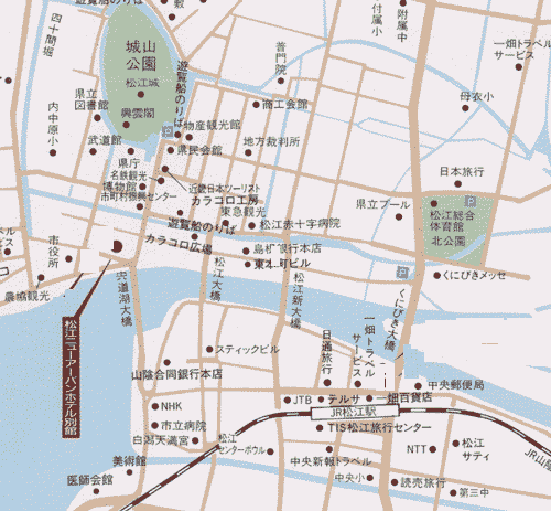 松江しんじ湖温泉　ニューアーバンホテル本館・別館への概略アクセスマップ