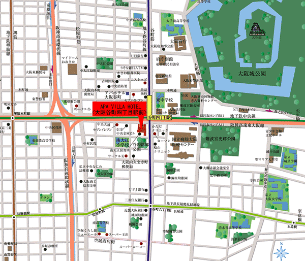 アパホテル〈大阪谷町四丁目駅前〉（旧アパヴィラホテル〈大阪谷町四丁目駅前〉）への概略アクセスマップ