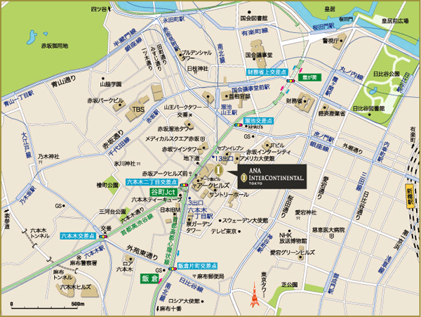 ＡＮＡインターコンチネンタルホテル東京への概略アクセスマップ