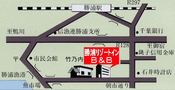勝浦リゾートインＢ＆Ｂへの概略アクセスマップ