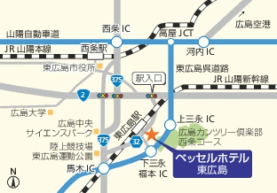 ベッセルホテル東広島（東広島駅前）への概略アクセスマップ