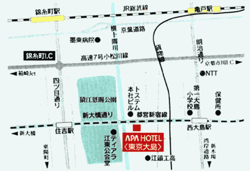 アパホテル〈東京大島〉への概略アクセスマップ
