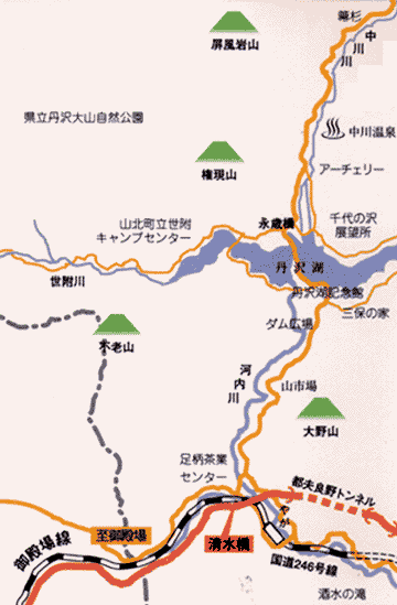 中川温泉　魚山亭やまぶきへの概略アクセスマップ