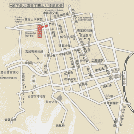晩翠亭いこい荘旅館への概略アクセスマップ