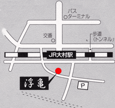 旅館　浮亀への概略アクセスマップ
