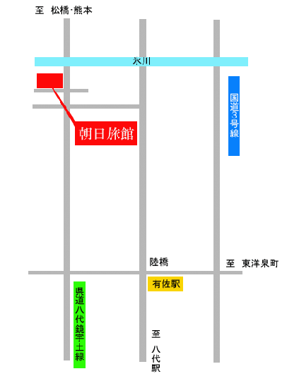 朝日旅館への概略アクセスマップ