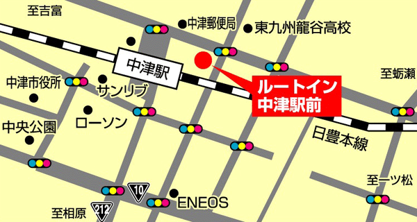 ホテルルートイン中津駅前への概略アクセスマップ