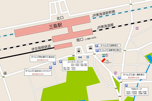 ホテルマッシモ三島への概略アクセスマップ