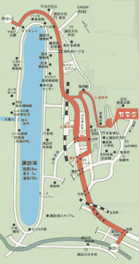 信州上諏訪温泉　ホテル　ヤマダへの概略アクセスマップ