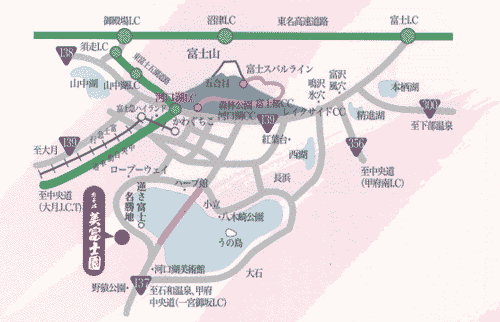 河口湖温泉　ホテル　美富士園への概略アクセスマップ