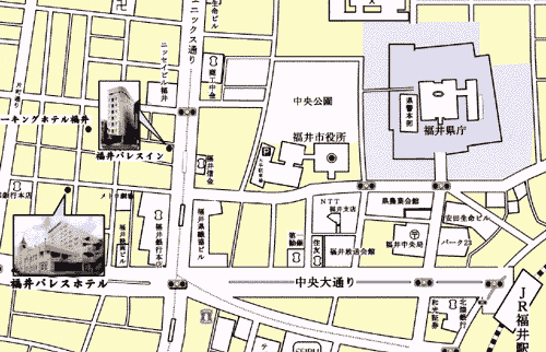 福井パレスホテルへの概略アクセスマップ