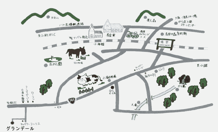 Ｔａｂｉｓｔ　清里グランデール　八ヶ岳への概略アクセスマップ
