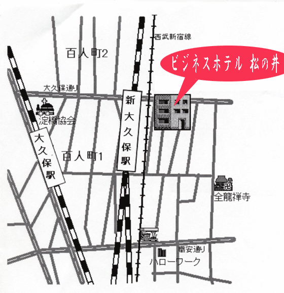 ホテル　松の井への概略アクセスマップ