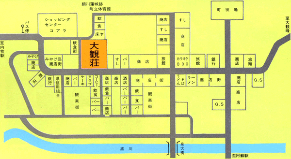 阿蘇内牧温泉　大観荘への概略アクセスマップ