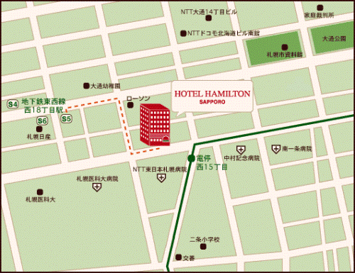 ホテル　ハミルトン札幌への概略アクセスマップ