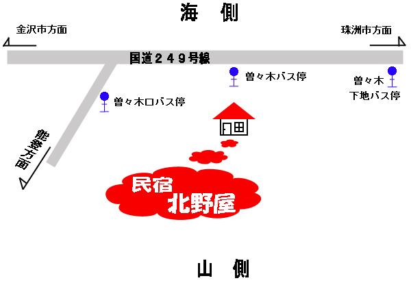 民宿北野屋への概略アクセスマップ