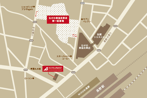 ホテルアベスト長野駅前への概略アクセスマップ