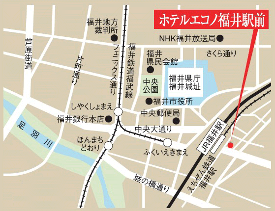 ホテルエコノ福井駅前への概略アクセスマップ