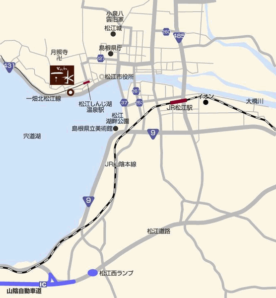 松江しんじ湖温泉　なにわ一水への概略アクセスマップ