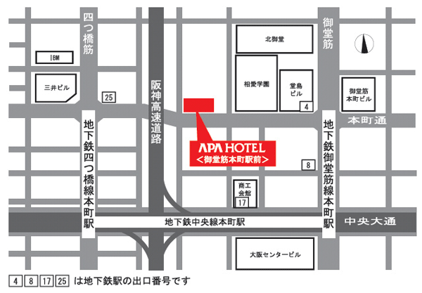 地図：アパホテル〈御堂筋本町駅前〉