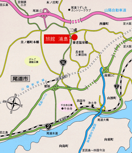 天然温泉うら湯　旅館浦島＜広島県＞への概略アクセスマップ
