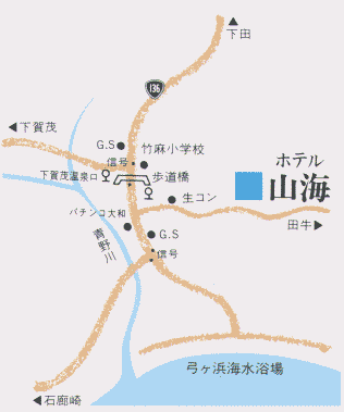 南伊豆弓ヶ浜温泉　古民家の宿　山海への概略アクセスマップ