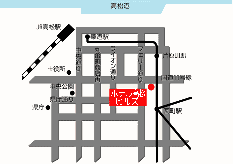 地図：ホテル高松ヒルズ　瓦町駅前（ＢＢＨホテルグループ）