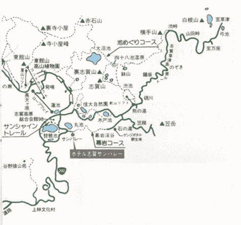 幕岩温泉　ホテル志賀サンバレーへの概略アクセスマップ