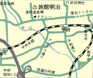 湯村温泉　旅館明治への概略アクセスマップ