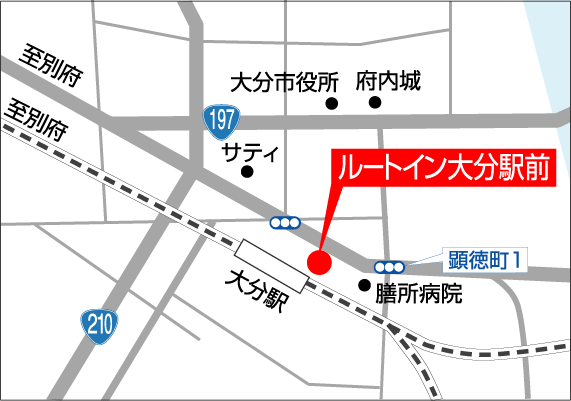 ホテルルートイン大分駅前への概略アクセスマップ