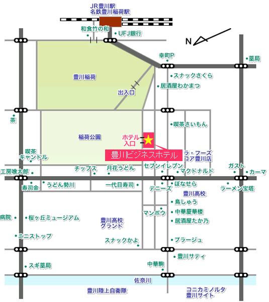 豊川ビジネスホテルへの概略アクセスマップ