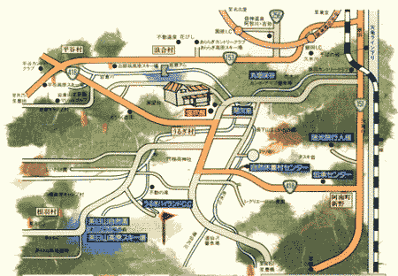茶臼山温泉　森の宿　遊星館への概略アクセスマップ