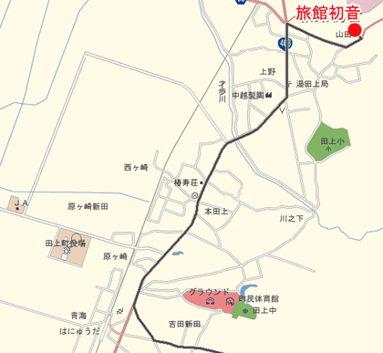 湯田上温泉　旅館　初音への概略アクセスマップ