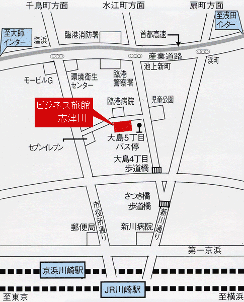 ビジネス旅館　志津川への概略アクセスマップ