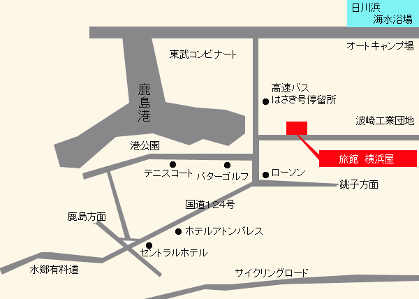 ビジネス旅館　横浜屋への概略アクセスマップ