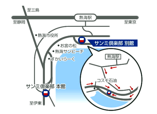 熱海温泉　ホテルサンミ倶楽部　別館への概略アクセスマップ