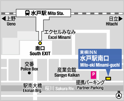 東横イン水戸駅南口への概略アクセスマップ