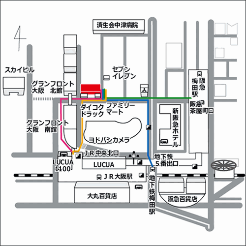 ホテルランドマーク梅田への概略アクセスマップ