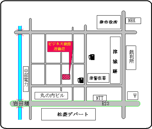 ビジネス旅館　近畿荘への概略アクセスマップ
